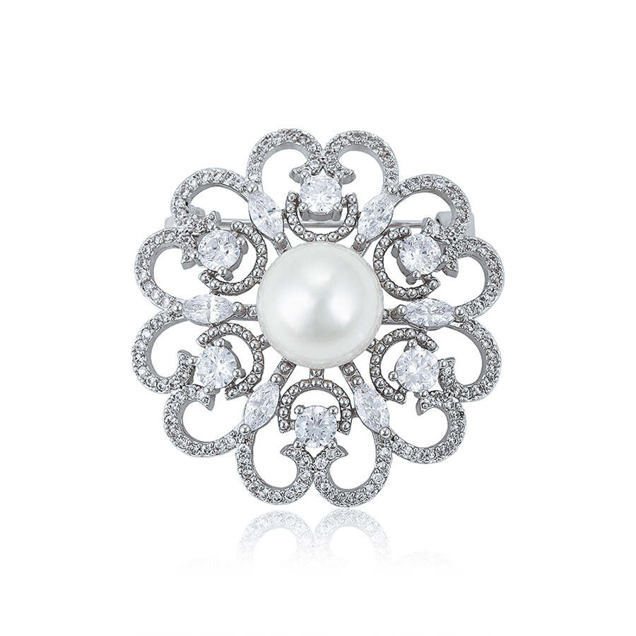 Elegant Platinum-Plated Brooch With Crystals and Gem For Woman - beautiquepoint.com