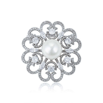 Elegant Platinum-Plated Brooch With Crystals and Gem For Woman - beautiquepoint.com