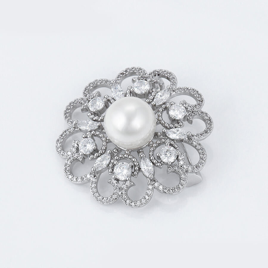 Elegant Platinum-Plated Brooch With Crystals and Gem For Woman - view from side - beautiquepoint.com