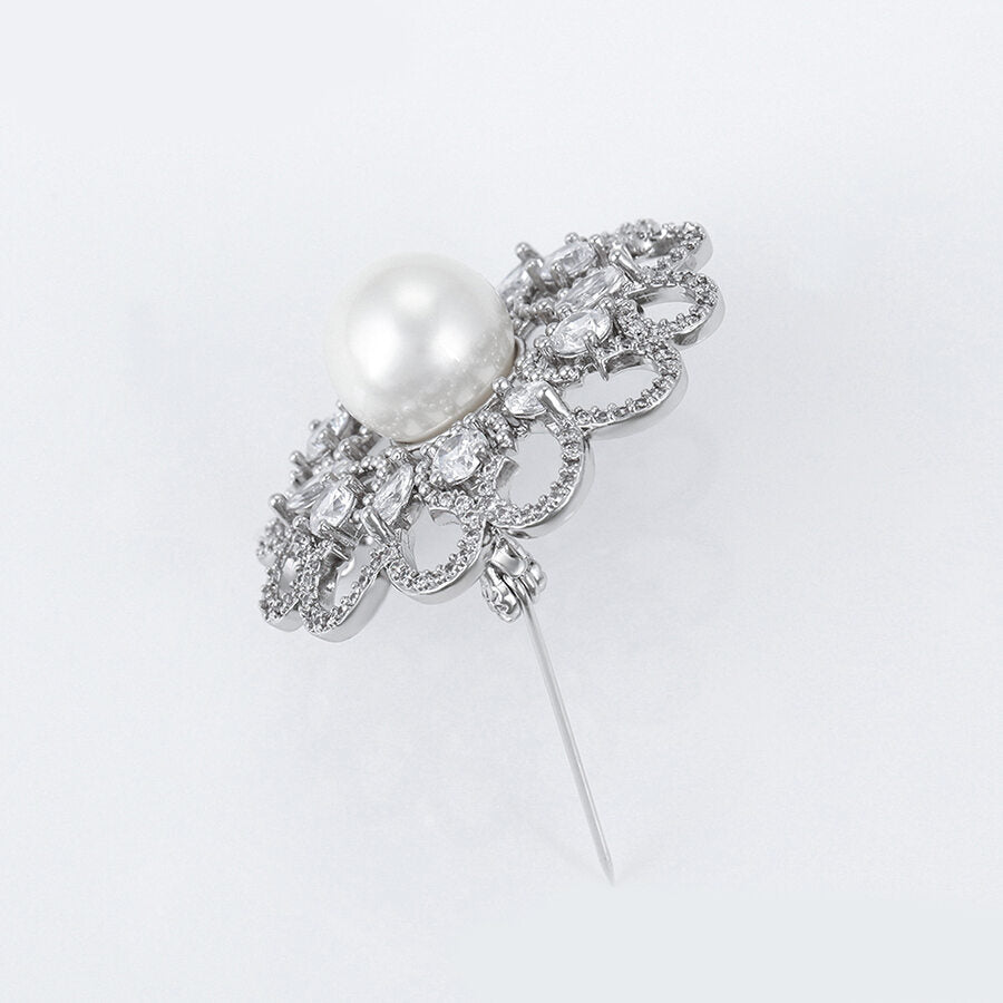 Elegant Platinum-Plated Brooch With Crystals and Gem For Woman - view with needle- beautiquepoint.com