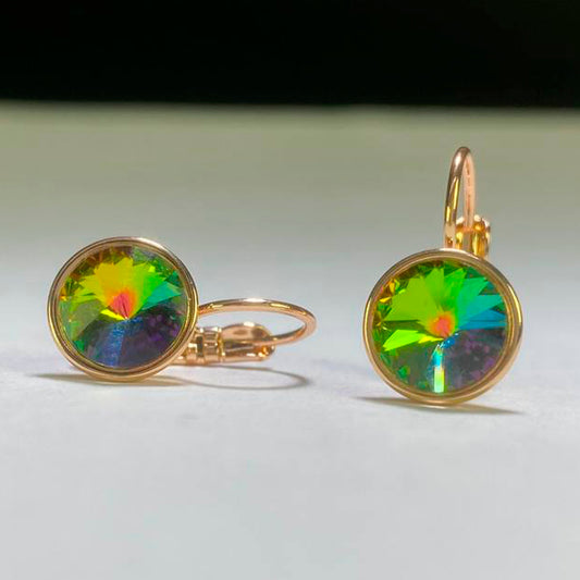 Gold plated earrings with a small rainbow crystal