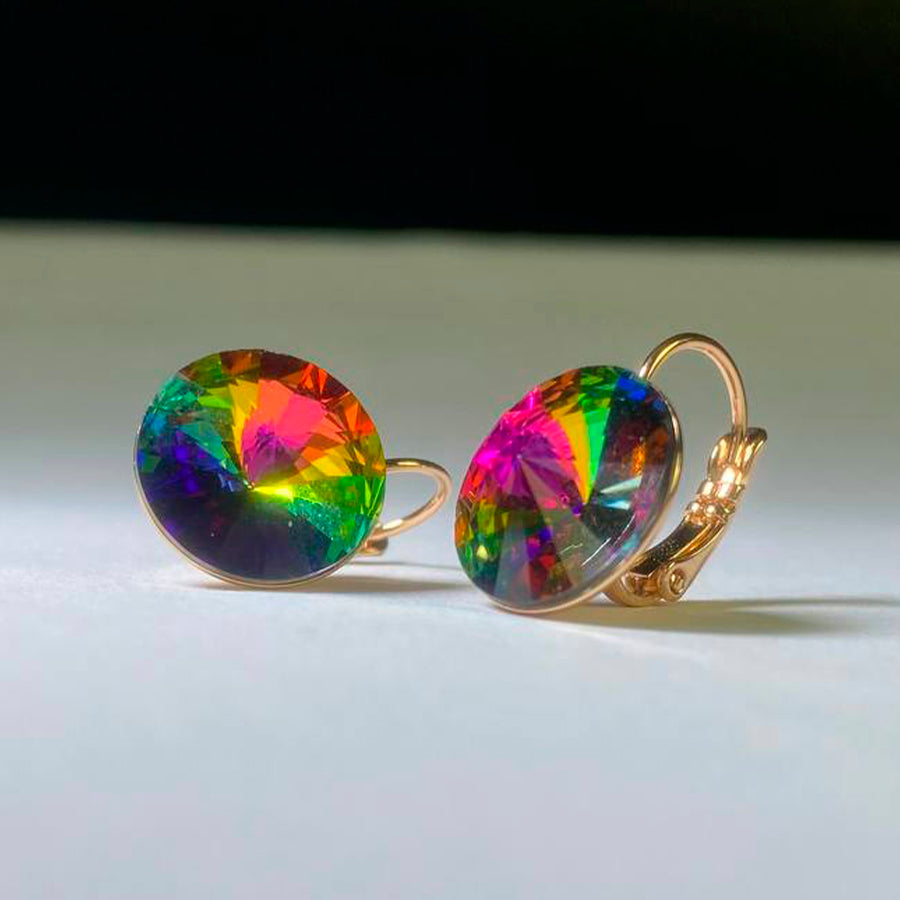 Gold plated earrings with rainbow crystal