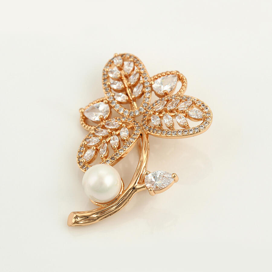 Gorgeous Gold-Plated Brooch with crystal and gem - view from side- beautiquepoint.com