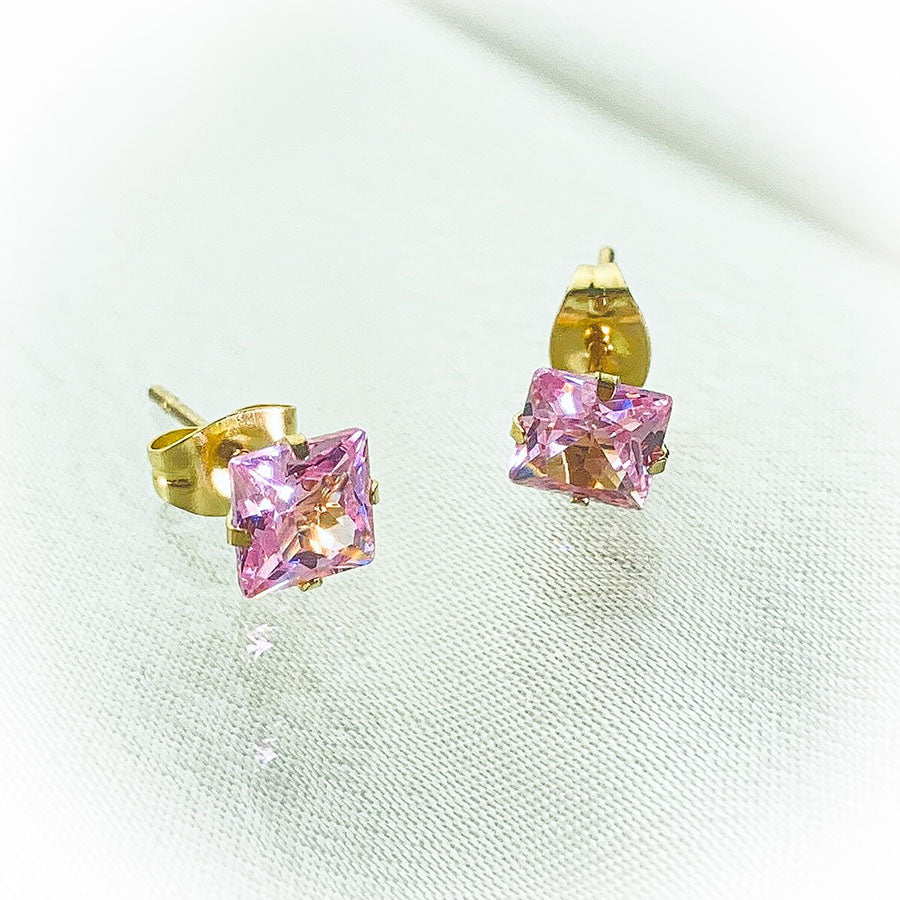 pink Colorful Facets Stud Earrings