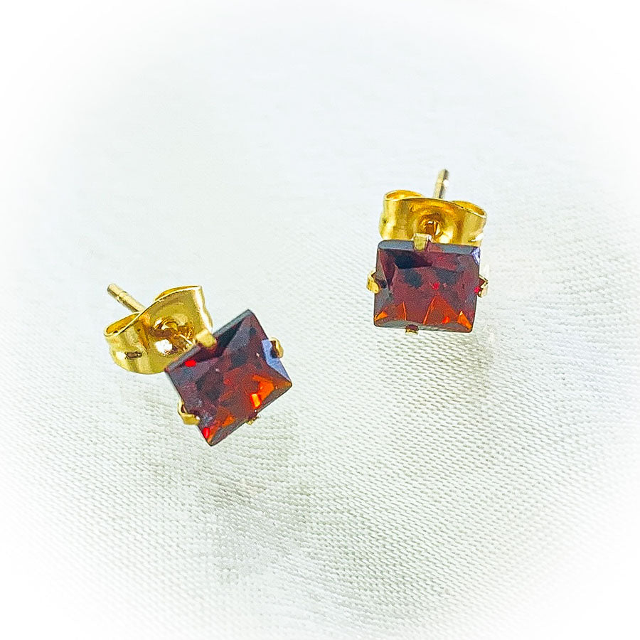 dark red Colorful Facets Stud Earrings