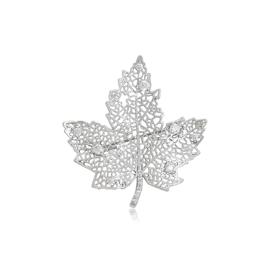 Platinum-Plated Crystal Leaf Brooch For Women - beautiquepoint.com