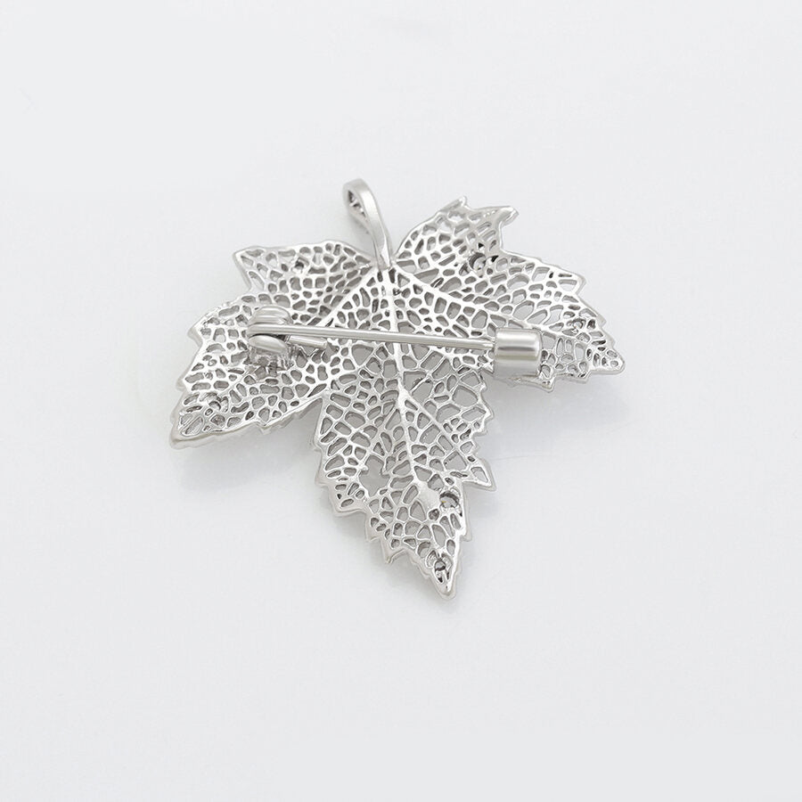 Platinum-Plated Crystal Leaf Brooch For Women - view from back - beautiquepoint.com