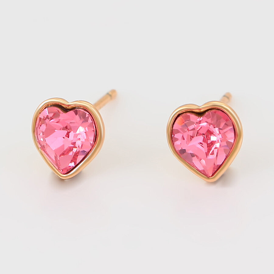 stud earring in the shape of heart with pink crystal - beautiquepoint.com